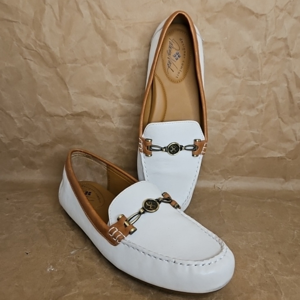 Patricia Nash Trevi Moccasin Flat Ivory/Tan Slip On Leather  9.5M New!